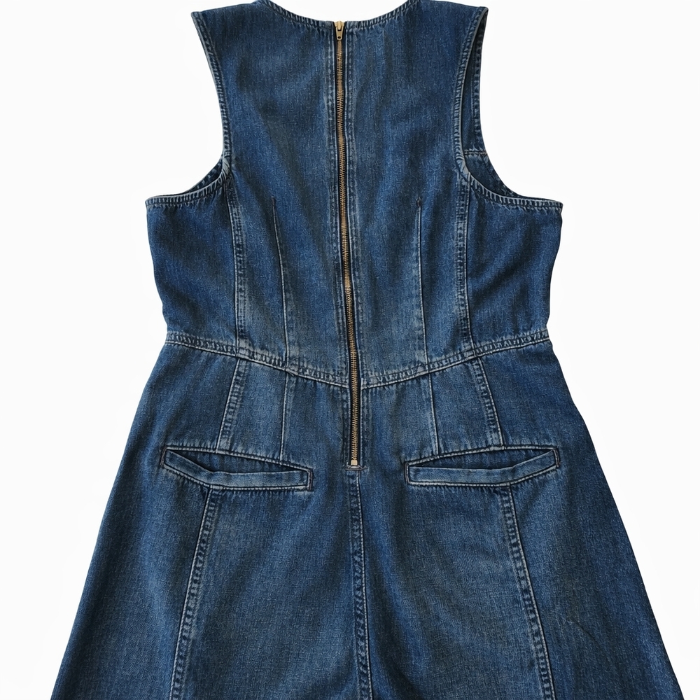 Free People We The Free Denim Wide Leg Jumpsuit Size M Boho Sleeveless Zip Back - Picture 6 of 15